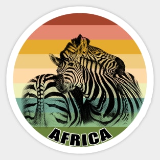 Affectionate Zebra Pair on Vintage Retro Africa Sunset Sticker